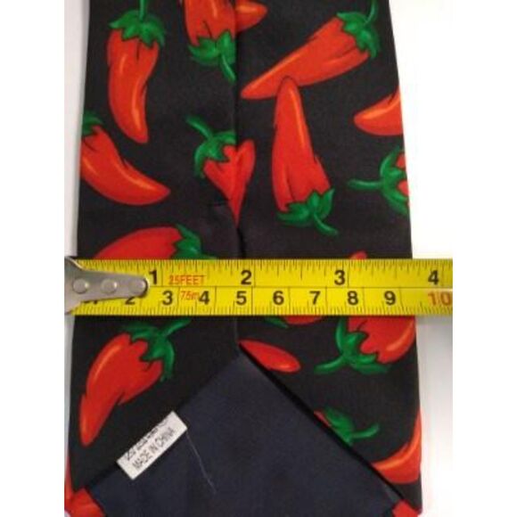 E.Graziano Black, Red Chili Pepper Necktie Woven Tie - Picture 5 of 5